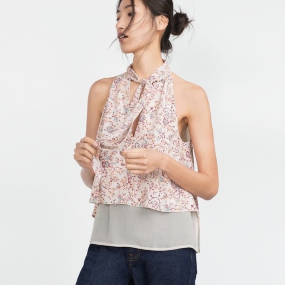Zara floral tie neck hi low top